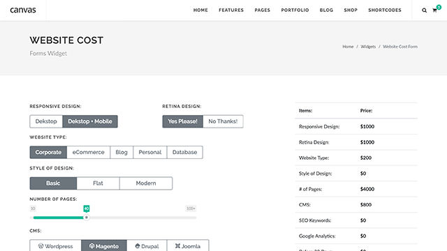 Website Costing Form